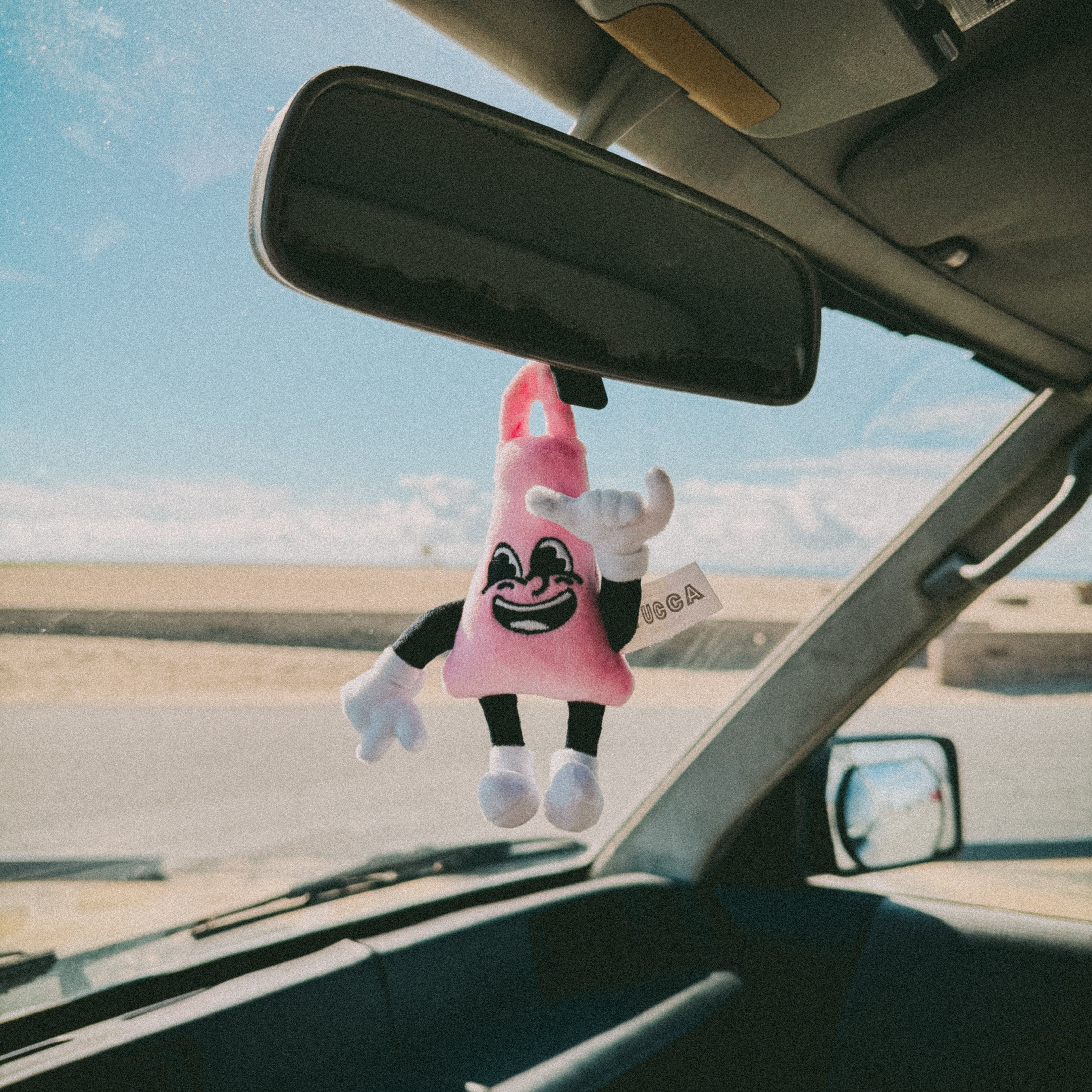 Yucca "Yuccie" Pink Plushie hanging in Car